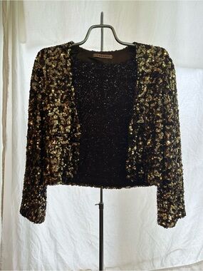 Velvet Black & Gold Sequin Cropped Blazer